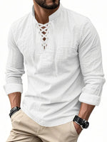 Men Linen Casual Long Sleeve Polo Shirt