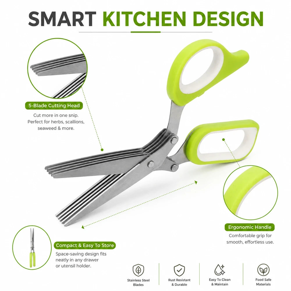 5-Blade Stainless Steel Herb Scissors