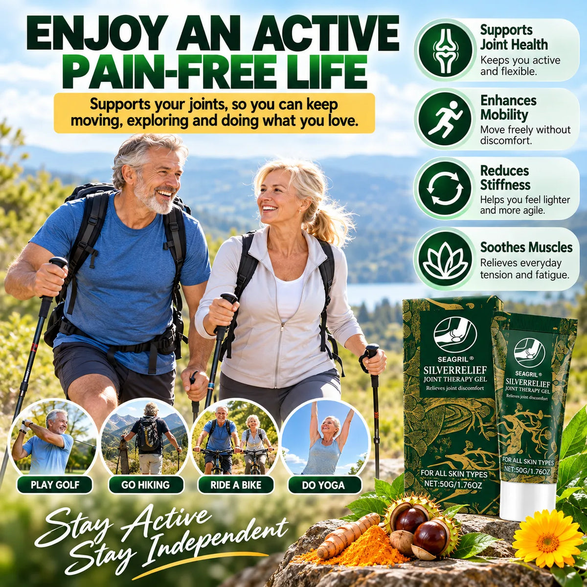 SEAGRIL SilverRelief Joint Therapy Gel – Silver Ion Gel for Stairs and Daily Walks