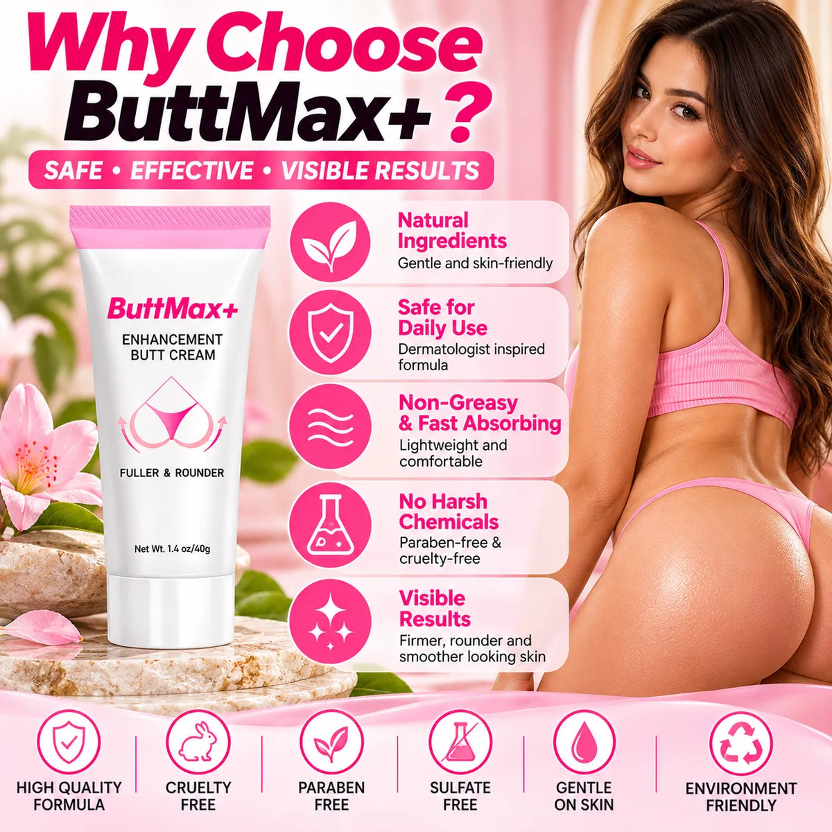Biancat ButtMax+ Enhancement Butt Cream | Herbal Body Cream for Women
