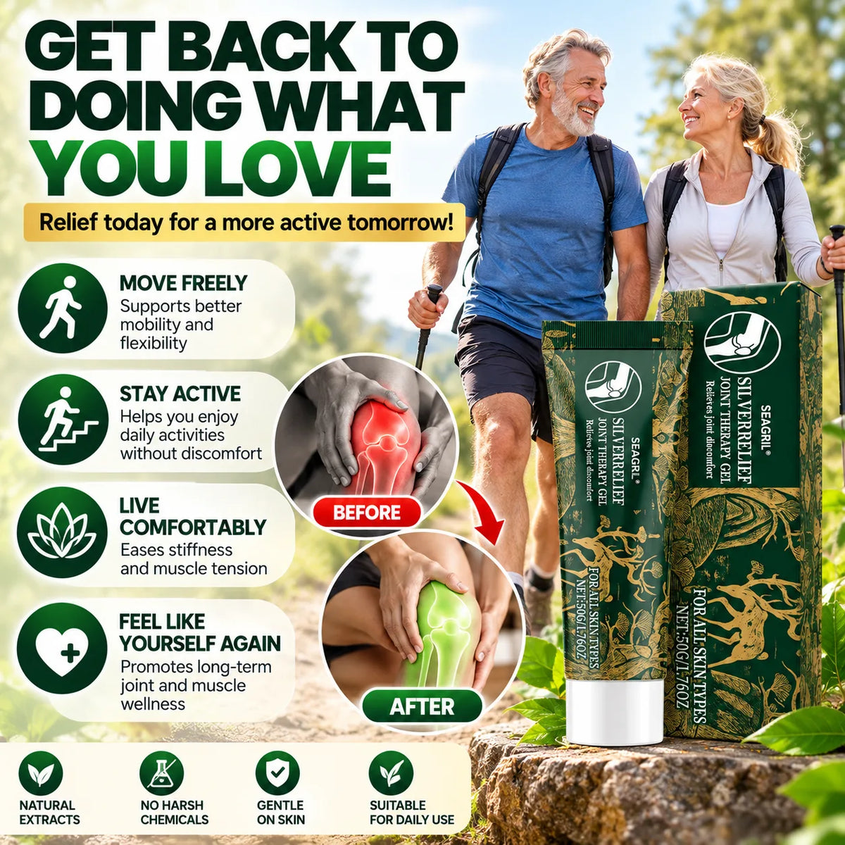SEAGRIL SilverRelief Joint Therapy Gel – Silver Ion Gel for Stairs and Daily Walks
