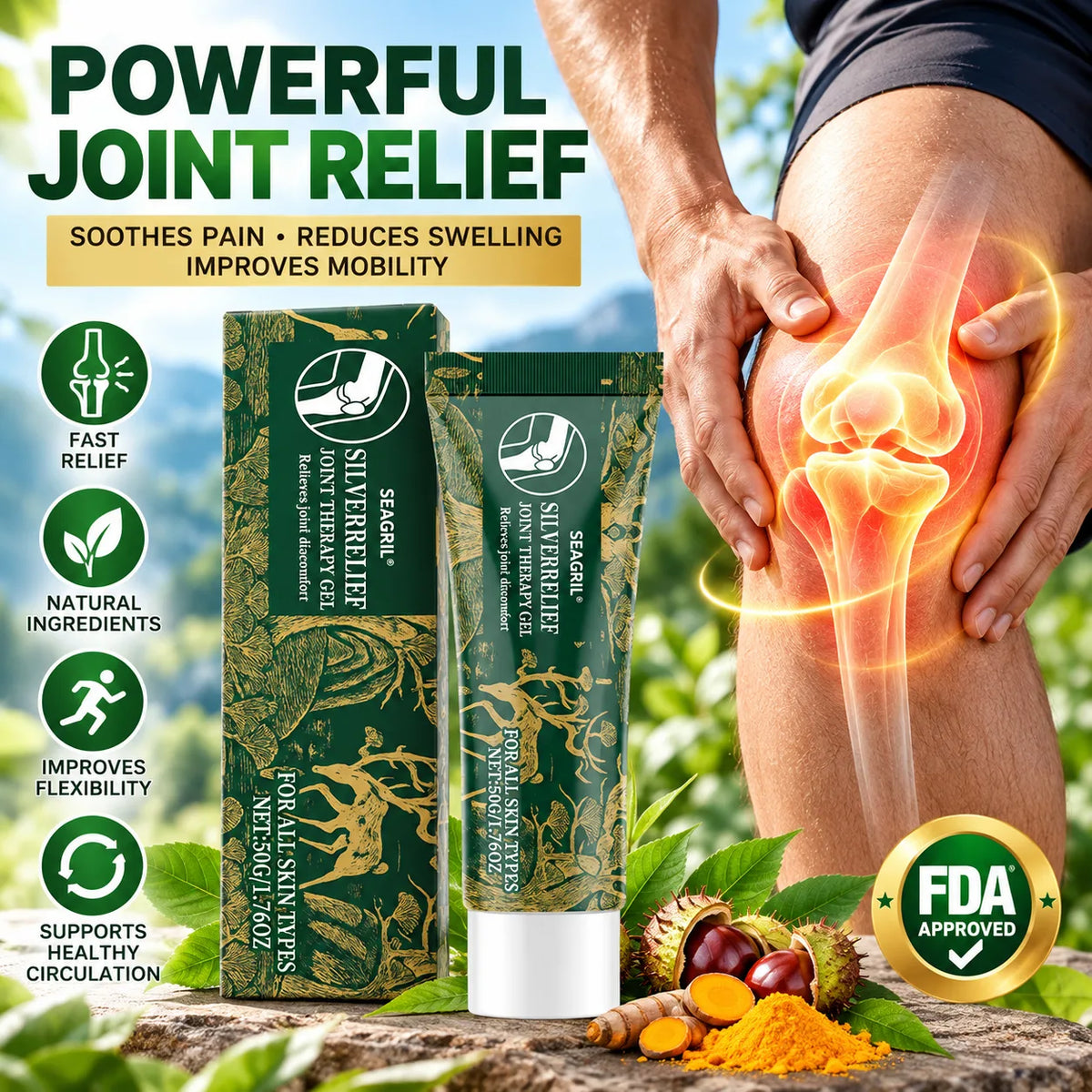 SEAGRIL SilverRelief Joint Therapy Gel – Silver Ion Gel for Stairs and Daily Walks