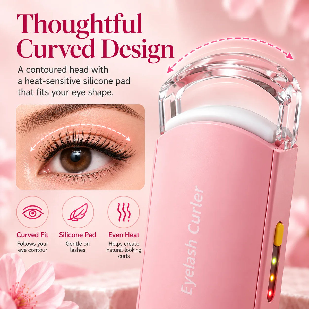 Lashviora HeatCurl Heated Eyelash Curler - 3 Heat Levels, Type-C Rechargeable